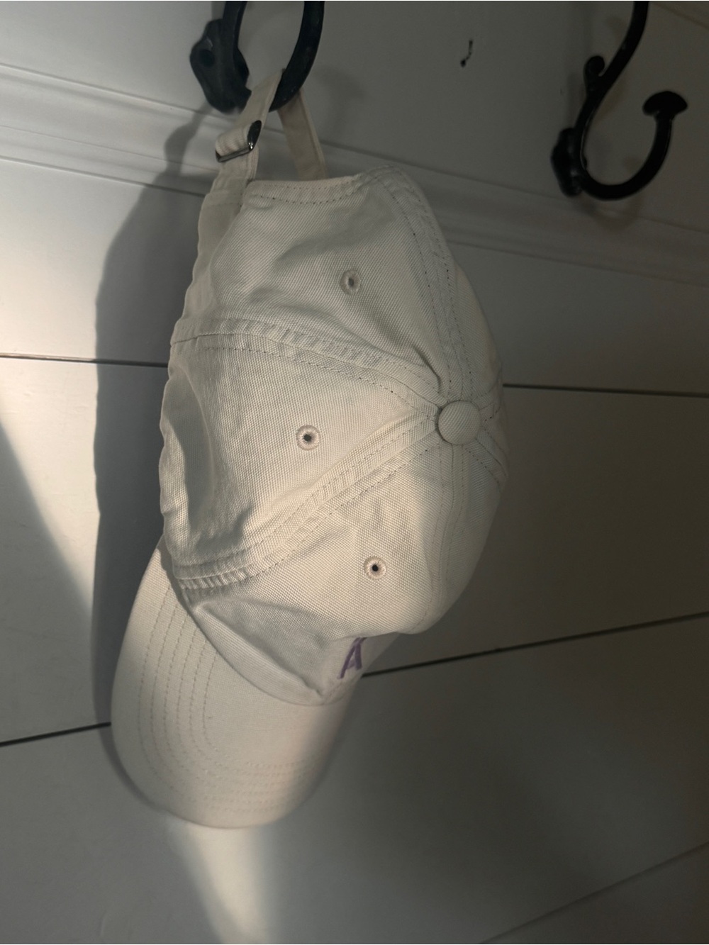 Cream / ivory Cotton Baseball Cap with Purple Embroidered Ribbon Logo